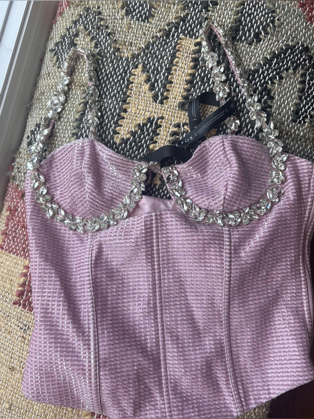Embellished Pink Corset Top with Crystal Trim